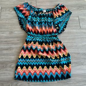 Chevron Patterned Short Sleeved Dress